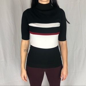 Black White & Red Striped Turtleneck Sweater